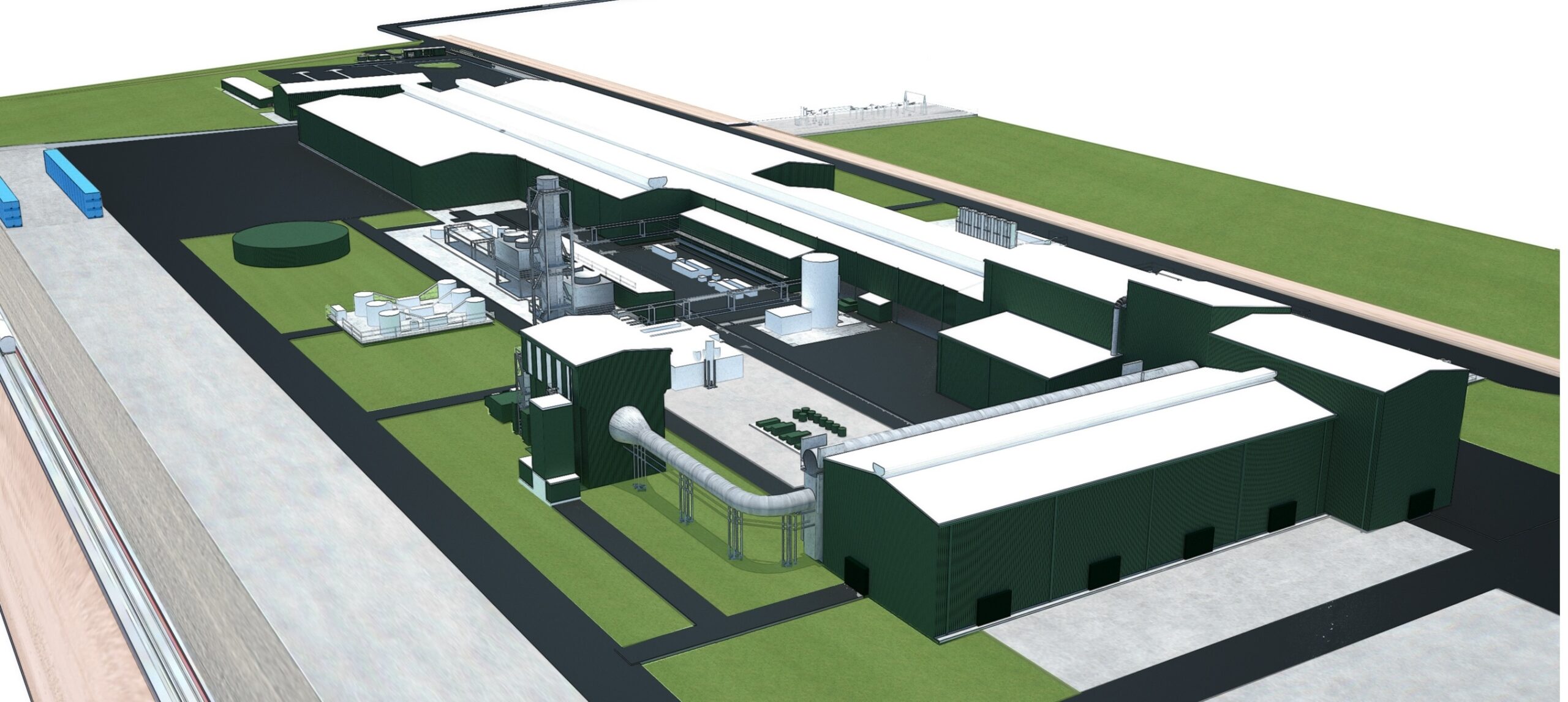 Architectural render of the Generation Steel mill, with six numbered process locations.